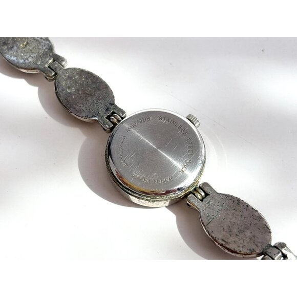 Faux Tiger's Eye Scarab Silver T 90's Vintage Wristwatch - 22mm - WORKS! - Picture 9 of 12